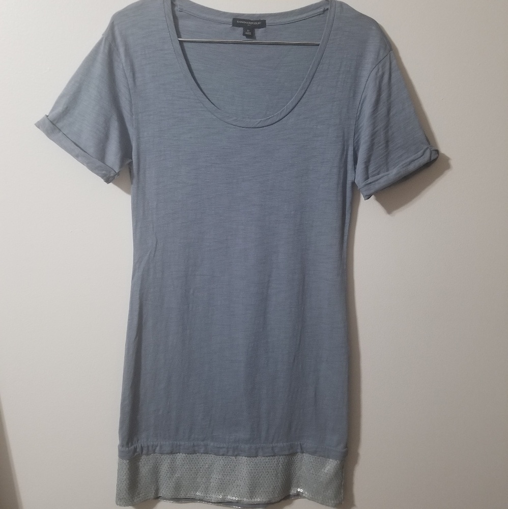 Banana Republic Blue Sheath Midi Dress with Cuffed Sleeves